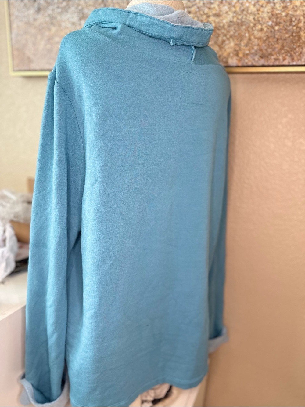 Oversized Dusty Blue Cowl Neck Hoodie Fleece Lined Pullover Kangaroo Pocket Cozy
